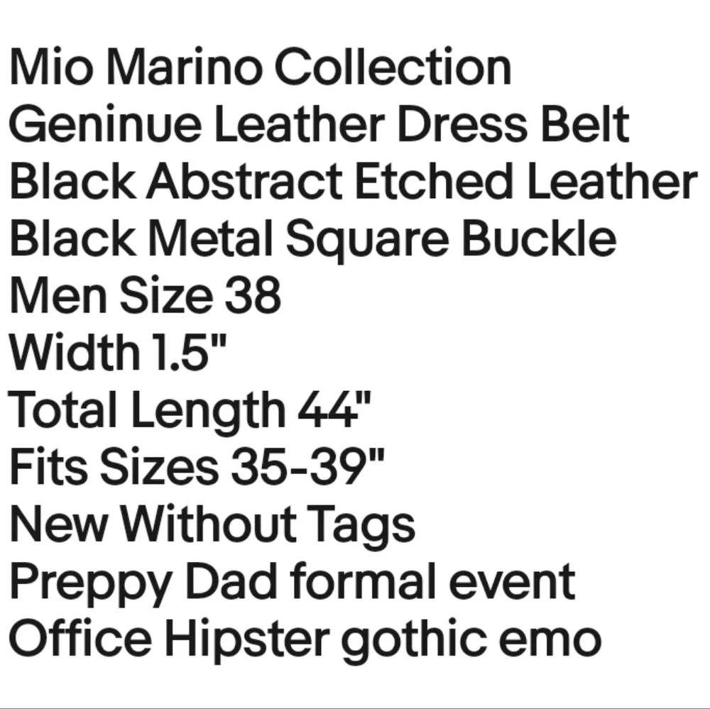 Mio Marino Collection Geninue Leather Dress Belt Men Sz 38 Black Etched W 1.5